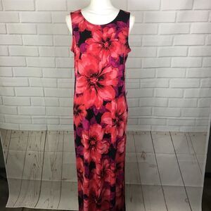 Red Floral Sleeveless Boat Neck Maxi Dress size M medium NWT